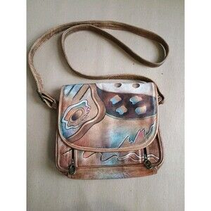 Hand Painted Signed Abstract Crossbody Messenger Style Purse Bag Anushka Style